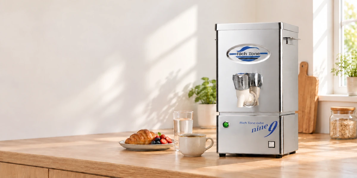 朝食のそばに置いたリッチトーン電子水 RT-9CBM
